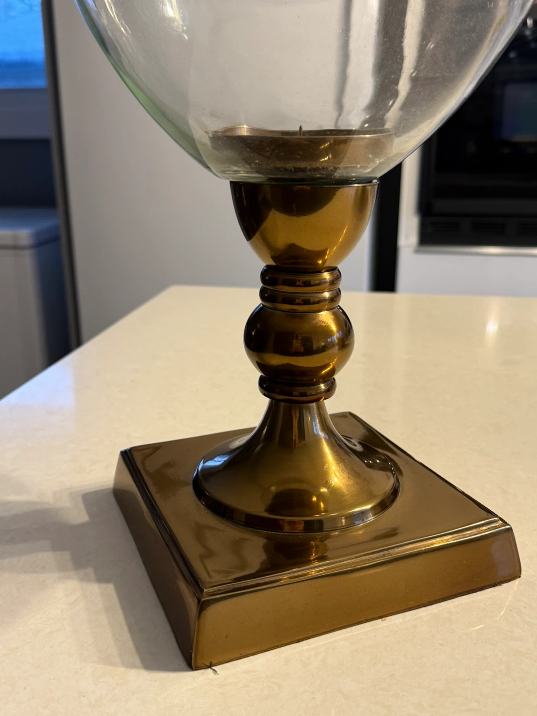 Large Glass Hurricane Lamp with Brass Accents - photo 2