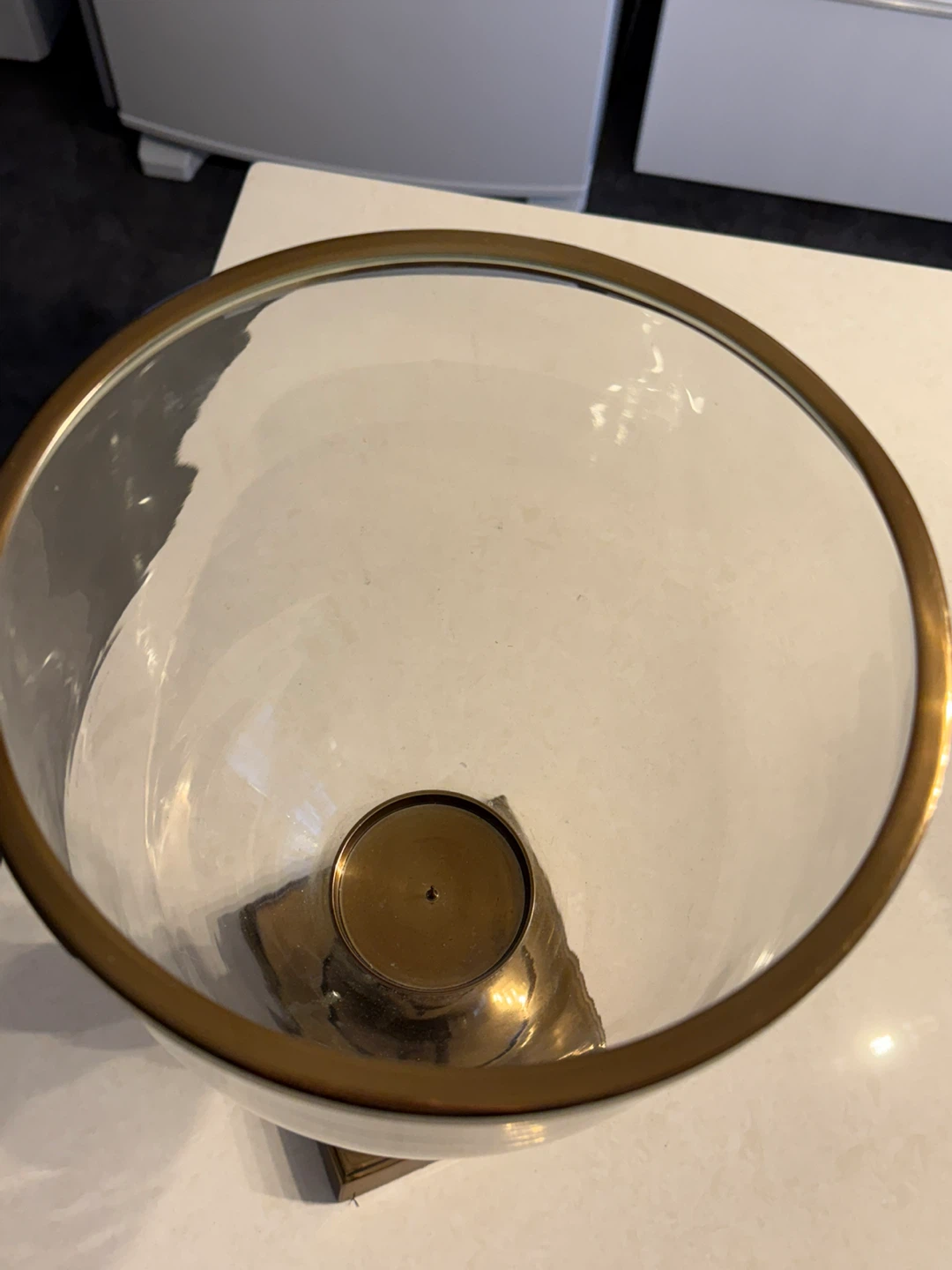 Large Glass Hurricane Lamp with Brass Accents - photo 3