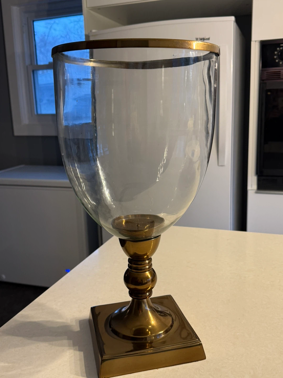 Large Glass Hurricane Lamp with Brass Accents - photo 4
