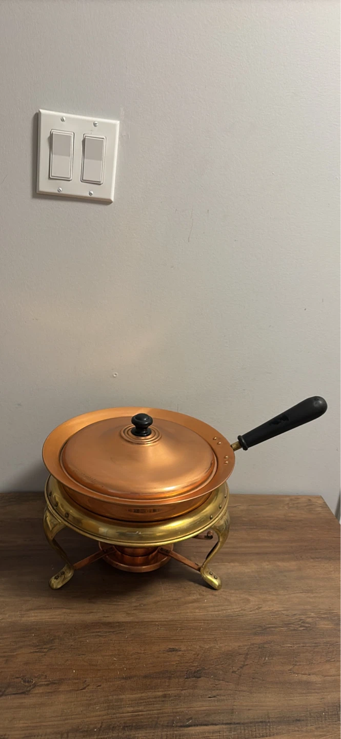 Vintage Copper and Brass Chafing Dish with Lid - photo 4