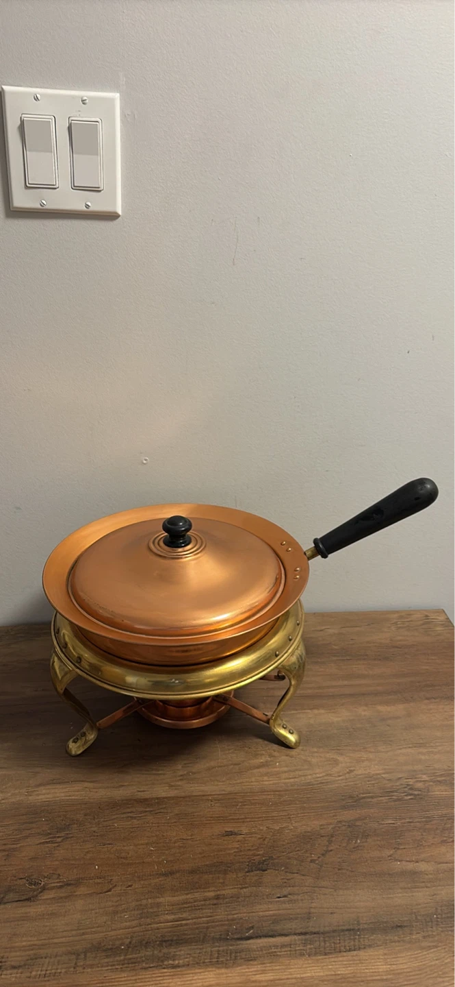 Vintage Copper and Brass Chafing Dish with Lid