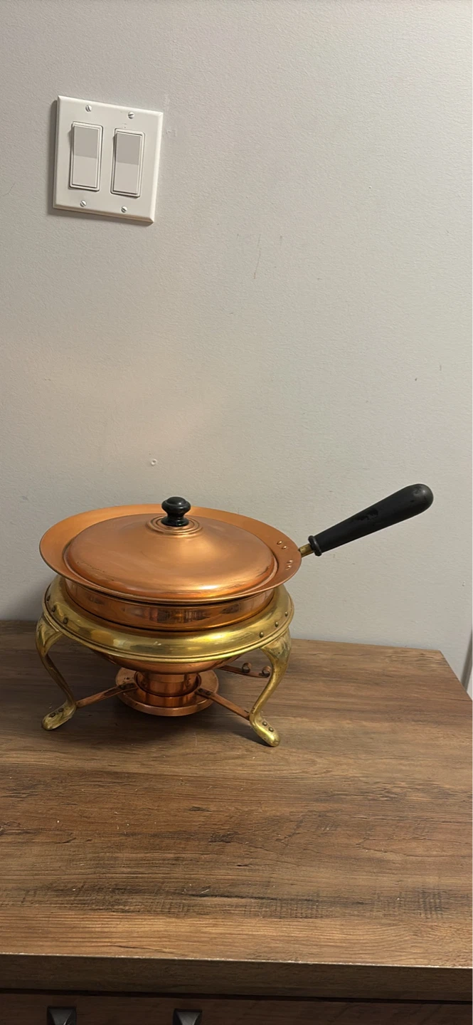 Vintage Copper and Brass Chafing Dish with Lid - photo 2