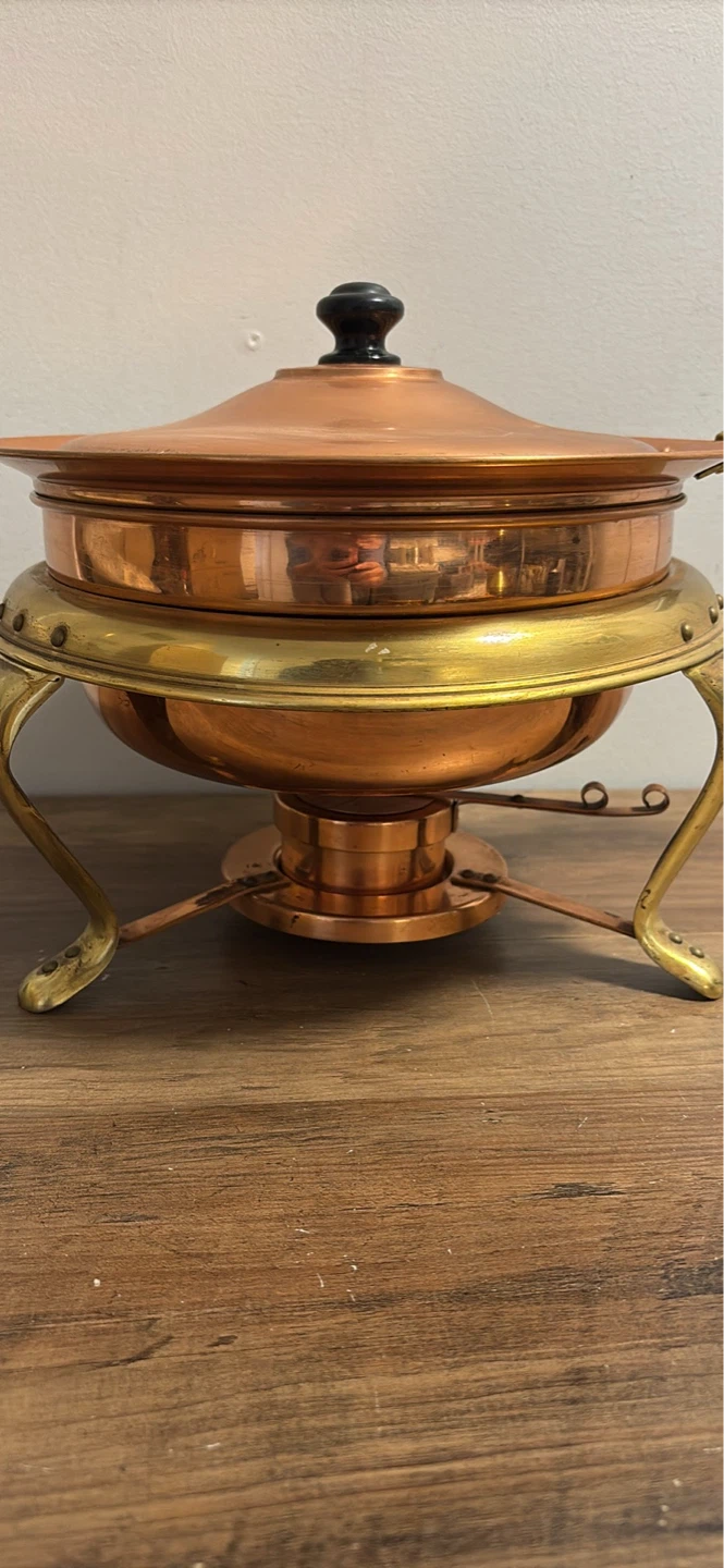 Vintage Copper and Brass Chafing Dish with Lid - photo 3