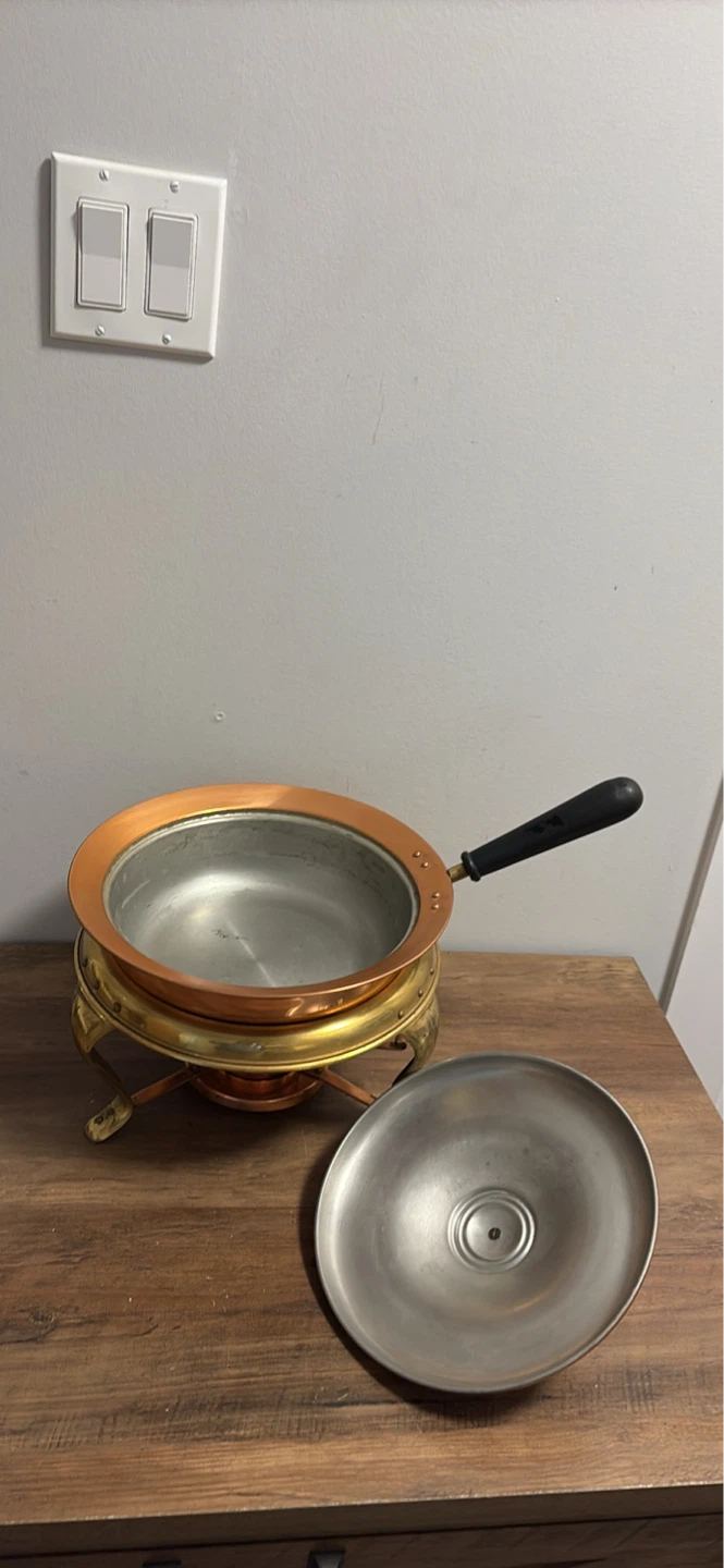 Vintage Copper and Brass Chafing Dish with Lid - photo 5