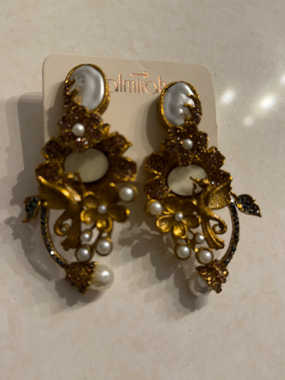 Almirah Statement Earrings with Pearls and Rhinestones - photo 3