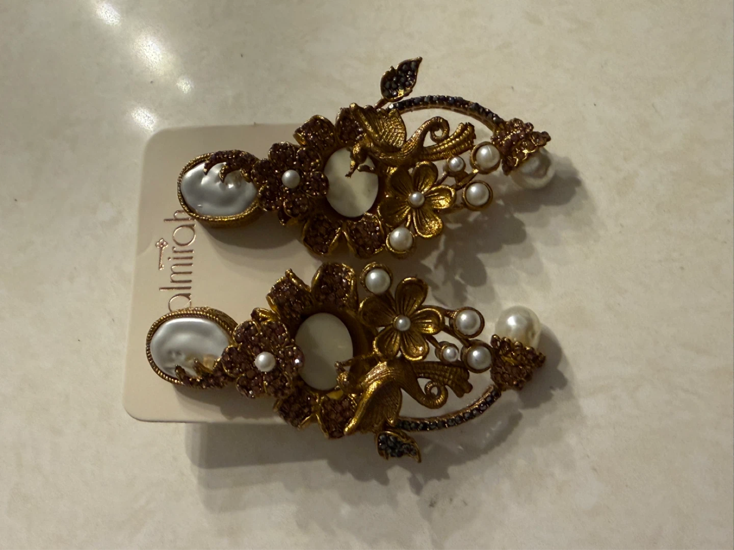 Almirah Statement Earrings with Pearls and Rhinestones - photo 2