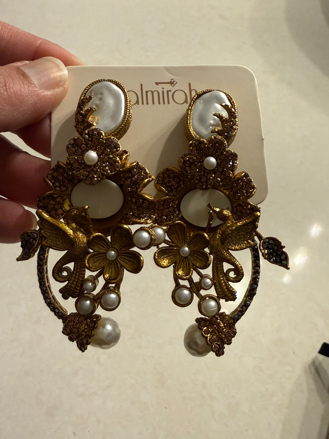 Almirah Statement Earrings with Pearls and Rhinestones