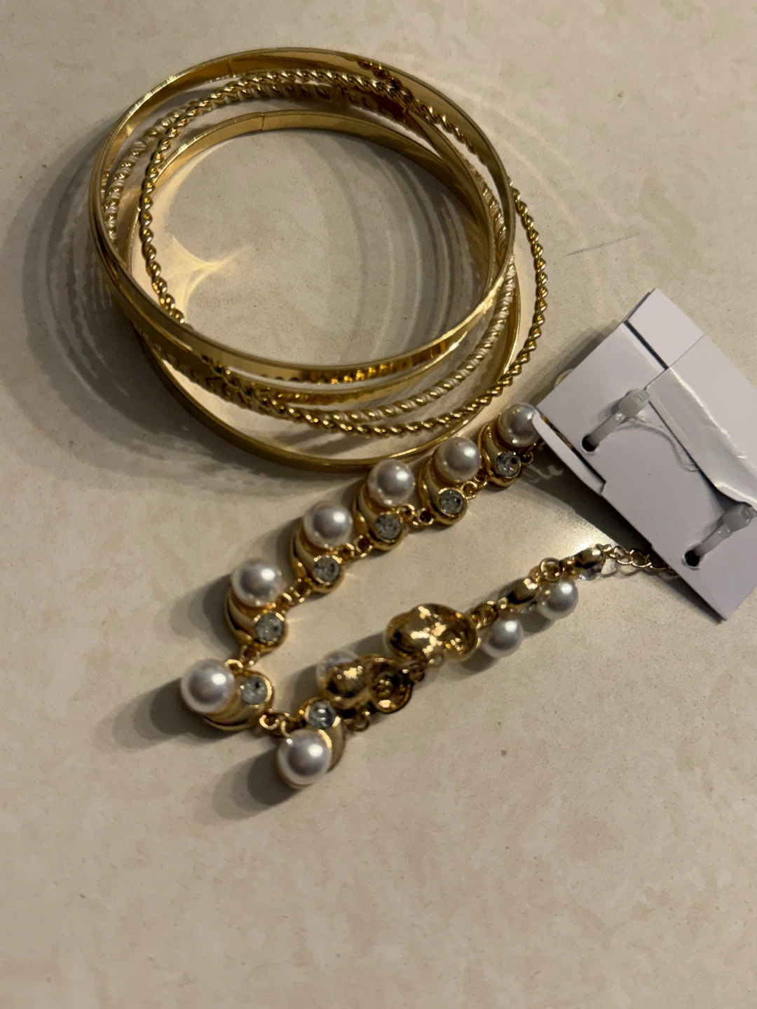 Gold Tone Bracelets with Faux Pearls and Rhinestones - photo 5