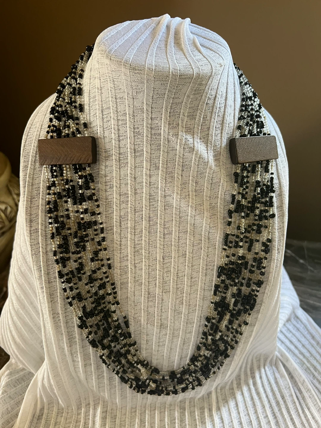 Beaded Necklace with Wooden Accents