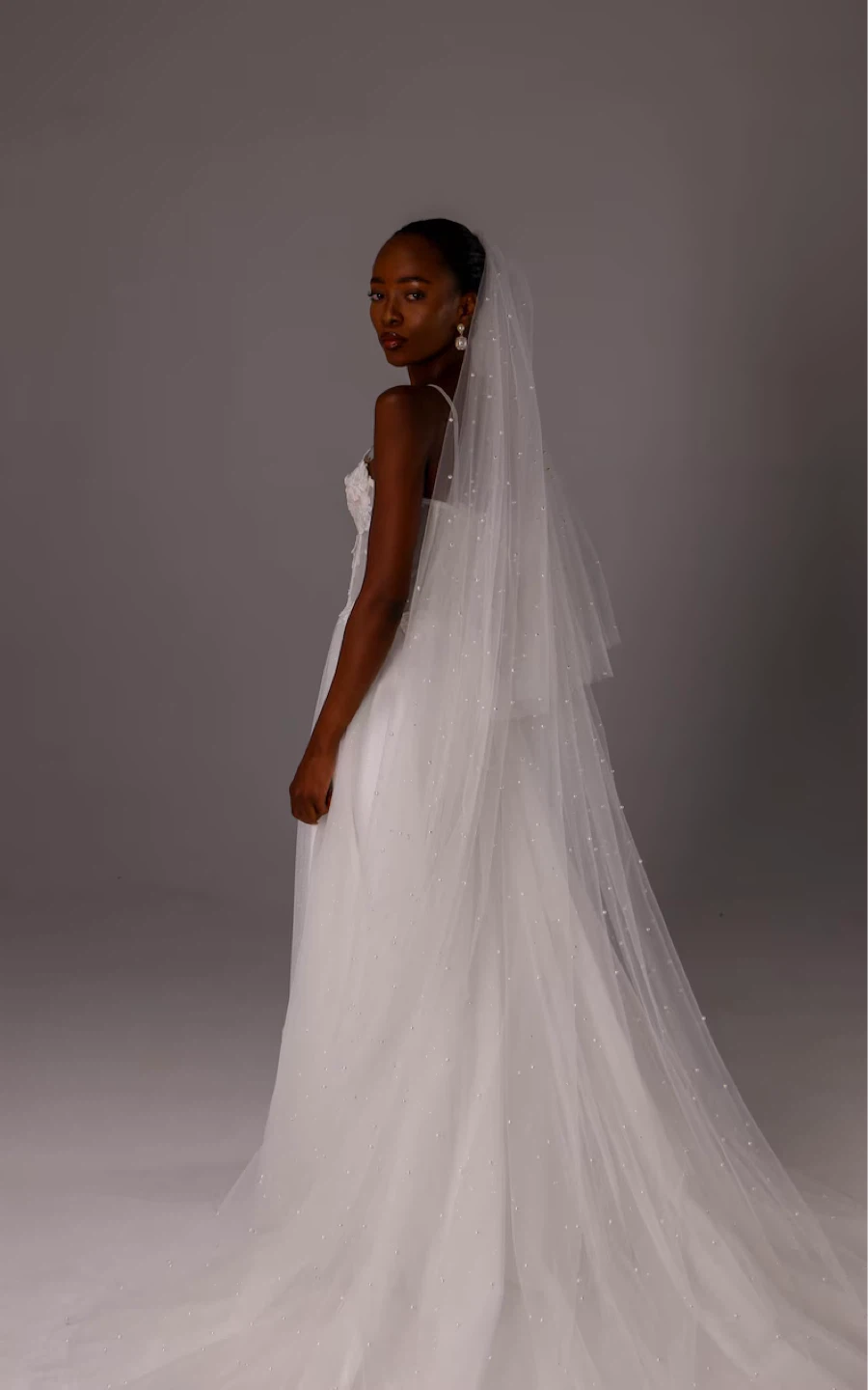 90” Pearled Chapel Veil with Blusher