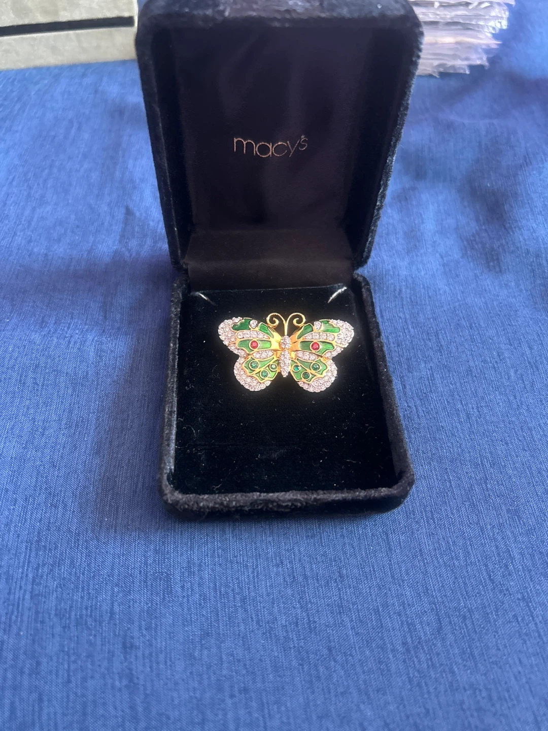 Macy's Butterfly Brooch Rhinestones Enamel
