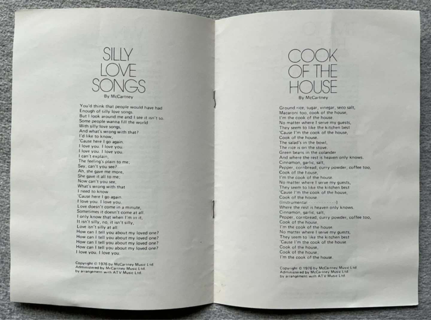 Wings Fun Club Lyric Book - August 1976 - photo 2