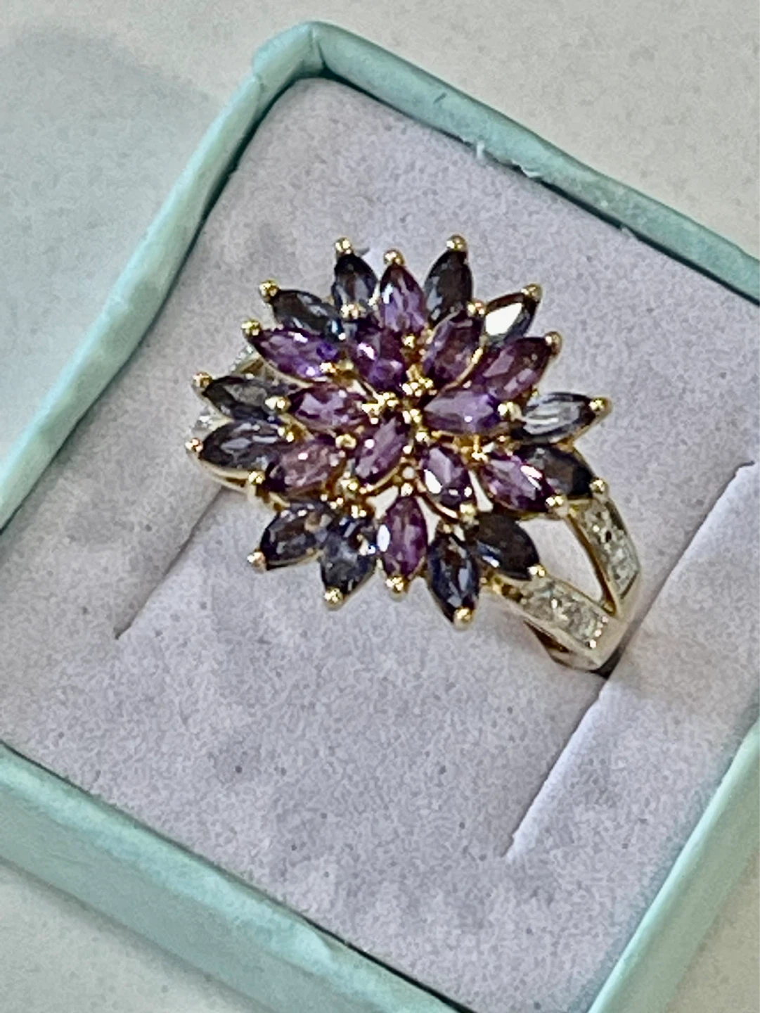 10k solid gold Tanzanite Amethyst and diamonds