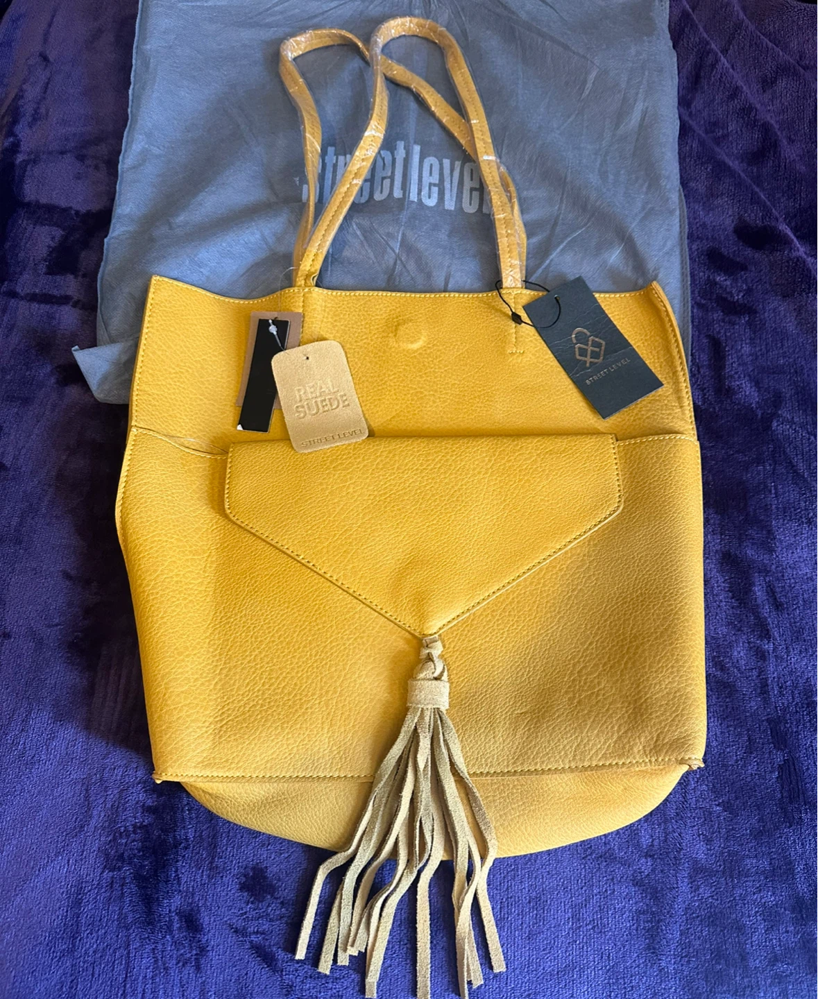 Street Level Yellow Tote Bag with Clutch