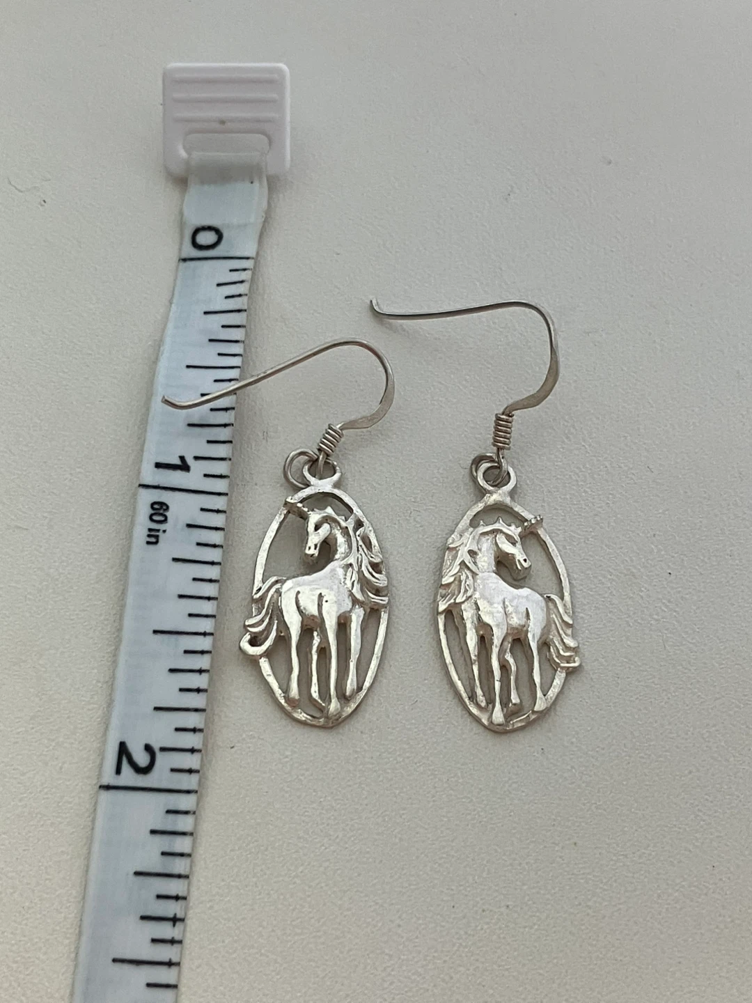 Sterling Silver Horse Oval Dangle Earrings - photo 2