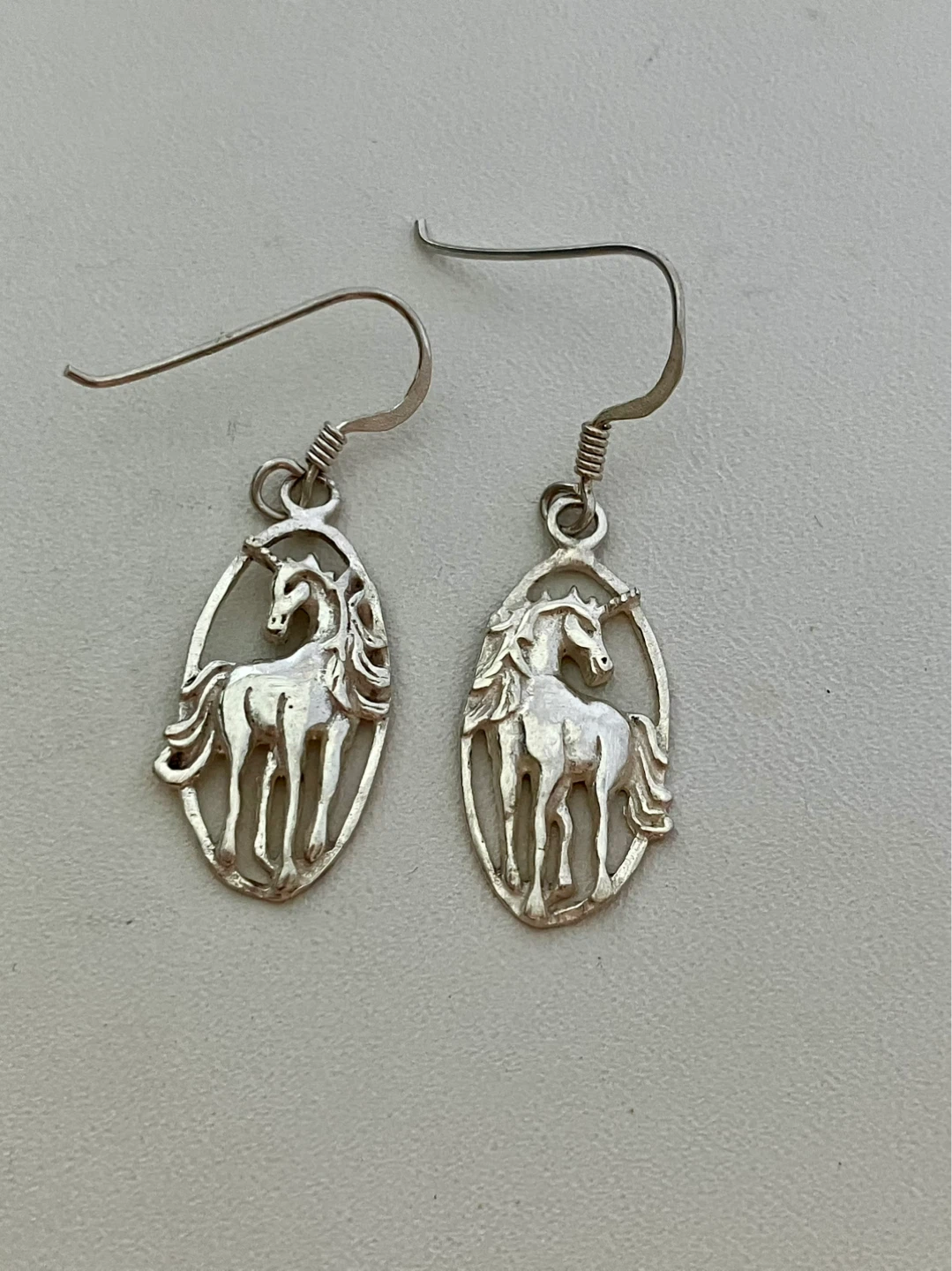 Sterling Silver Horse Oval Dangle Earrings