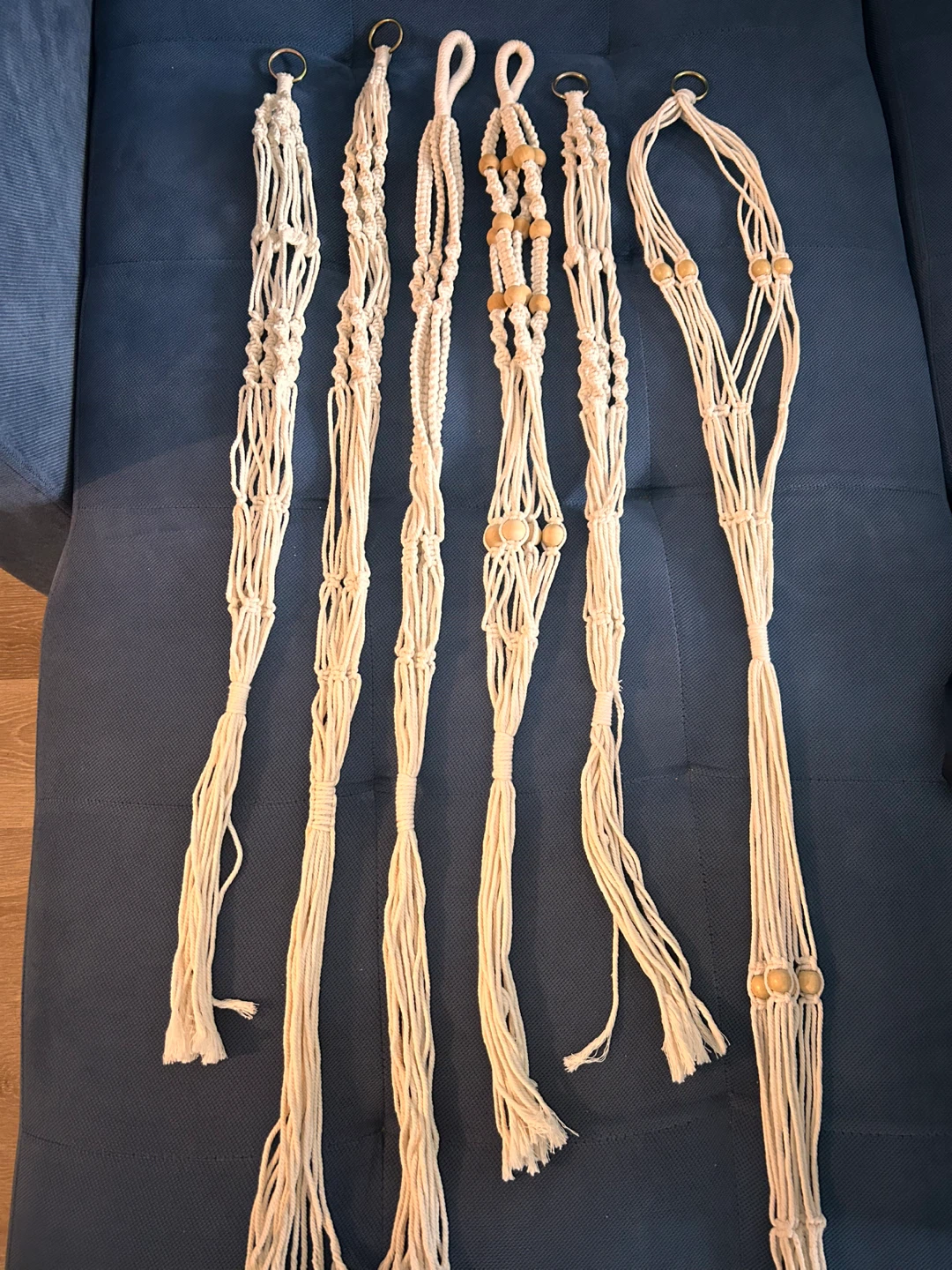 Macrame Plant Hangers with Wooden Beads - Set of 6