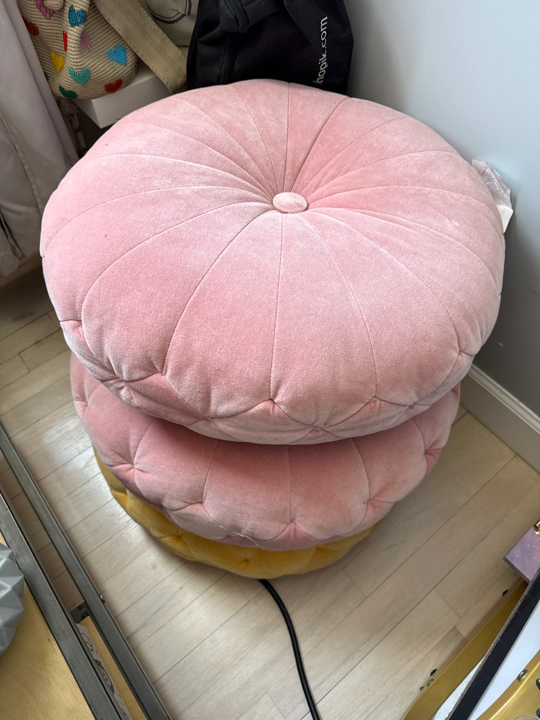 Pink Velvet Tufted Round Floor Pillow