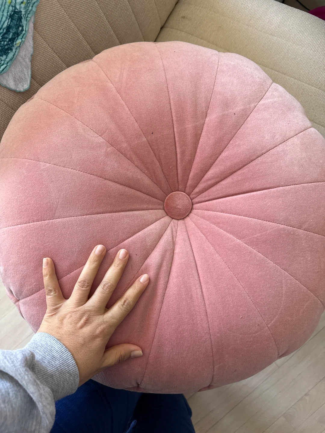 Pink Velvet Tufted Round Floor Pillow - photo 3
