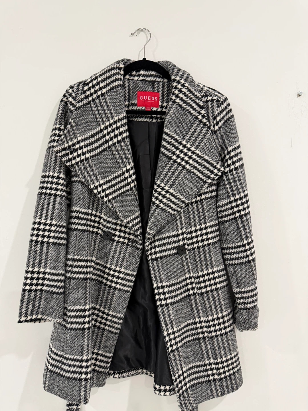 Guess Plaid Double-Breasted Coat