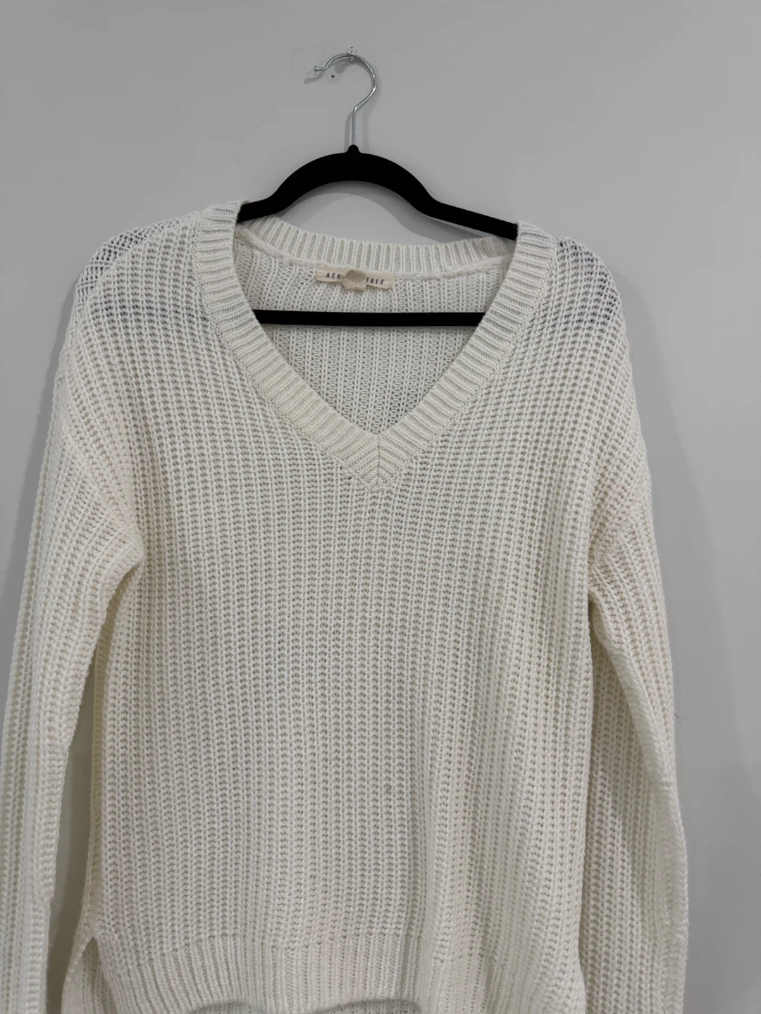 AEO Purl Knit V-Neck Sweater - Off White - photo 3