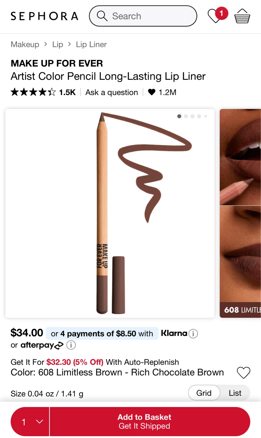 MAKE UP FOR EVER Pencil Lip Liner - 608 Limitless Brown