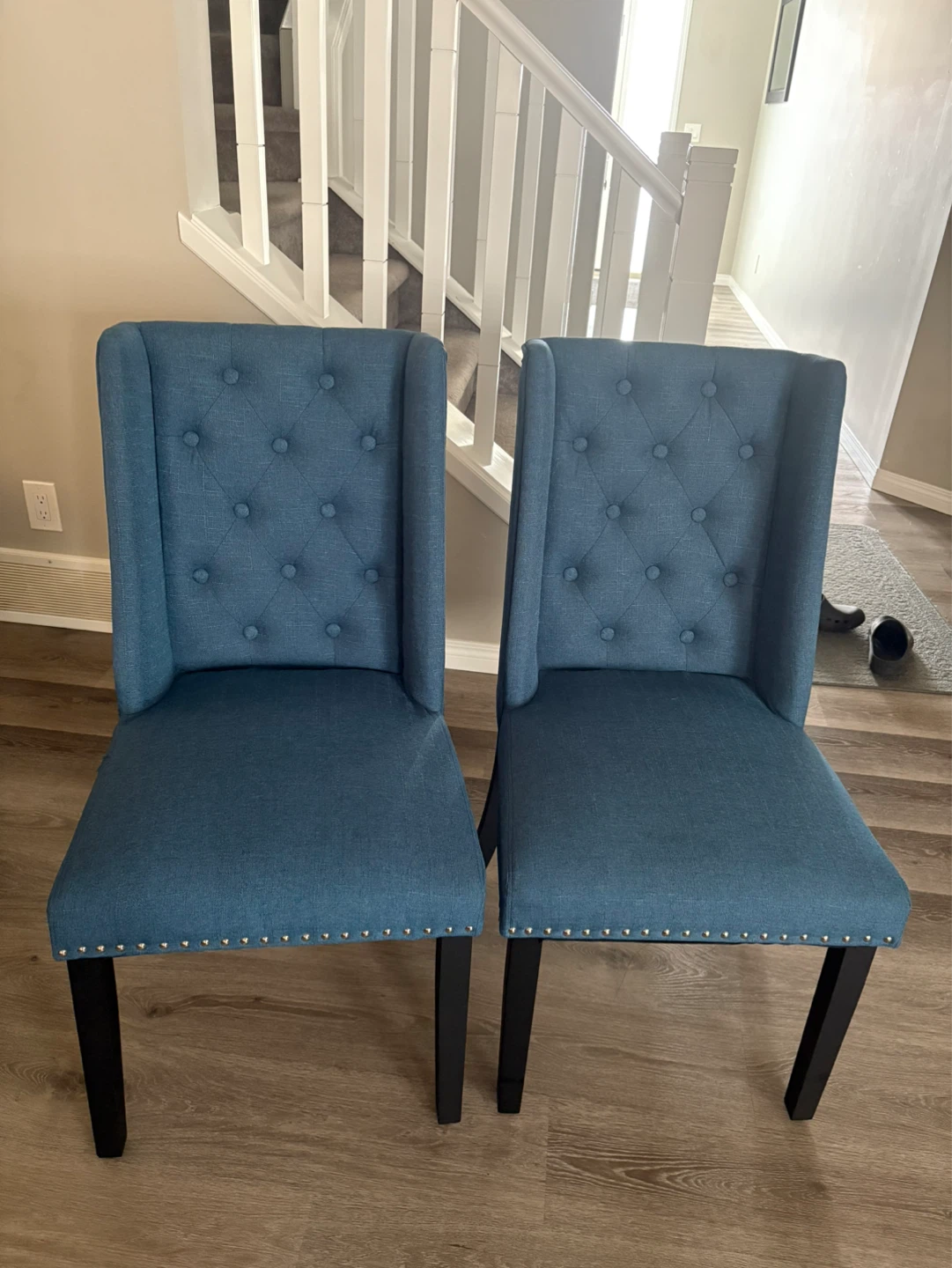 Set of 2 Blue Tufted Dining Chairs