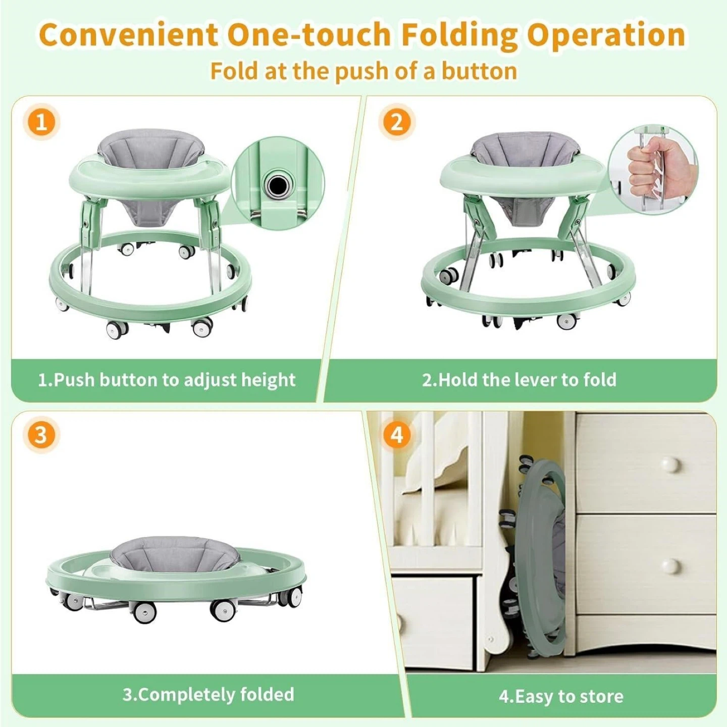 Baby Walker with Tray and 7-Gear Height Adjustment - photo 4