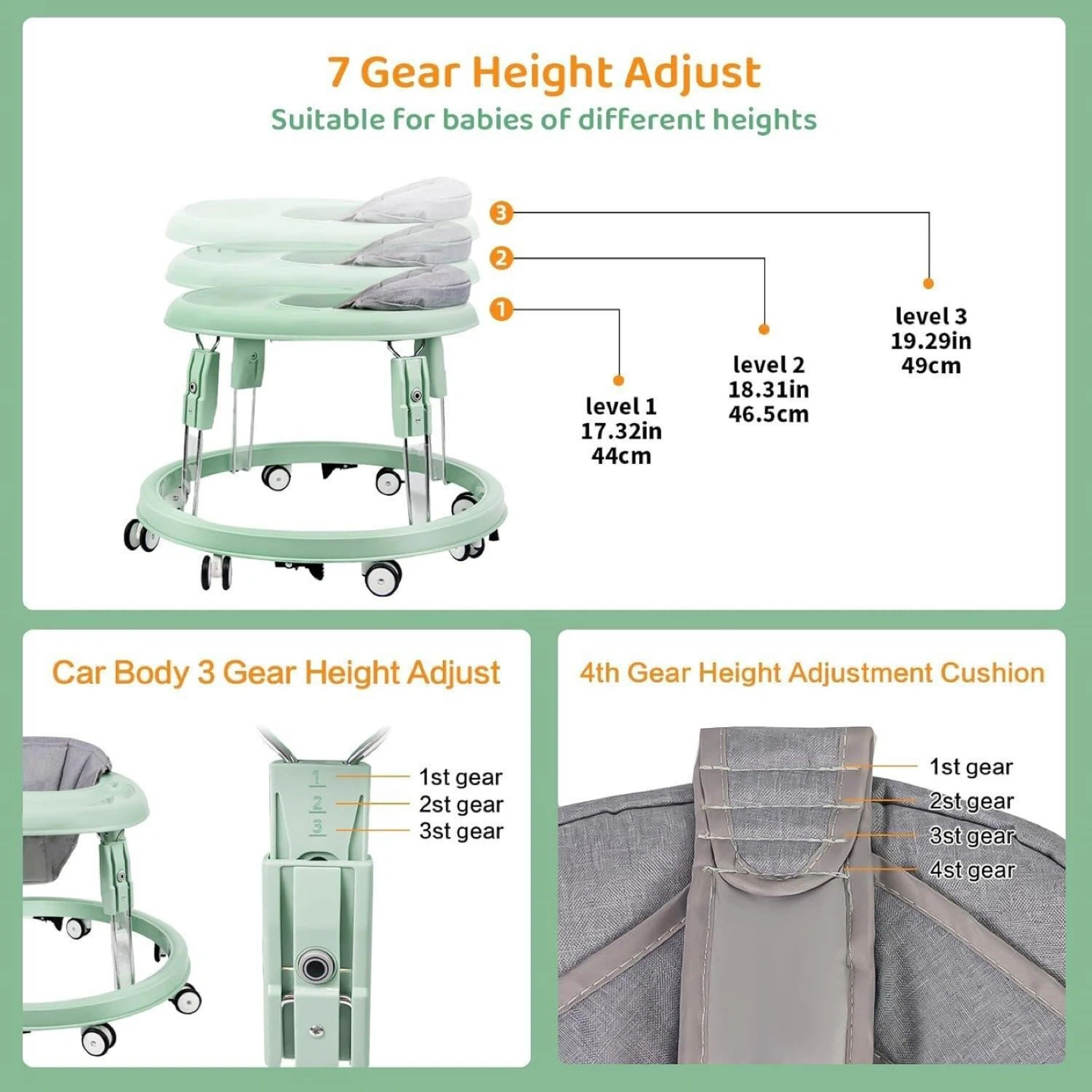 Baby Walker with Tray and 7-Gear Height Adjustment - photo 2