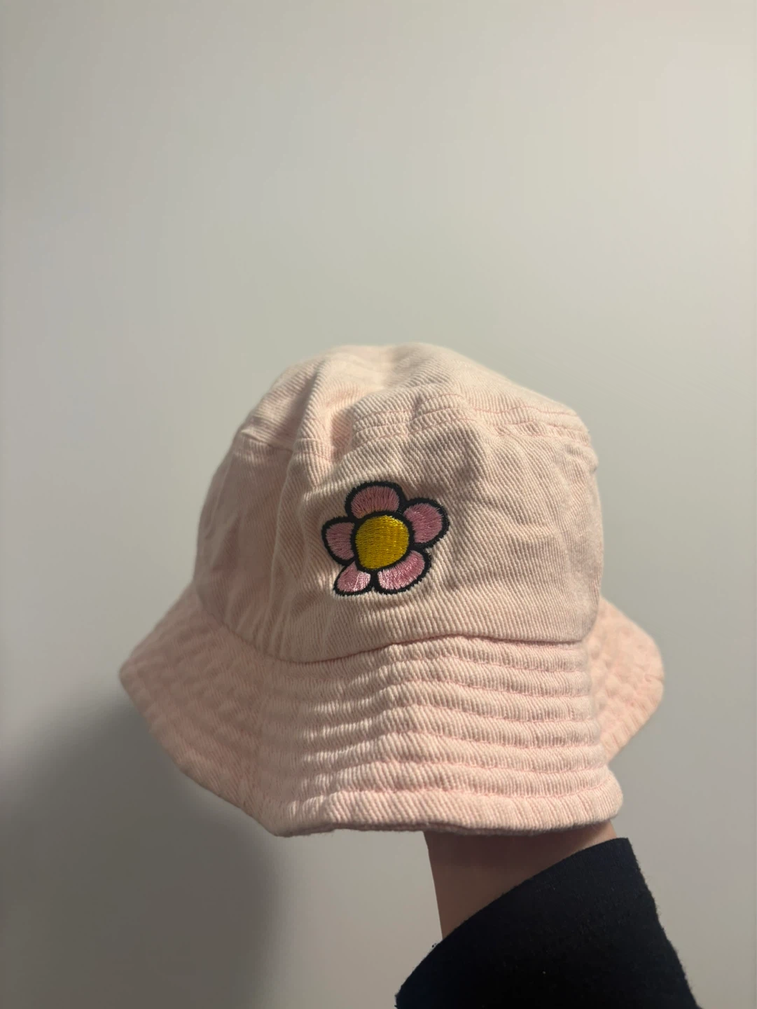 Pink Bucket Hat with Flower Embroidery