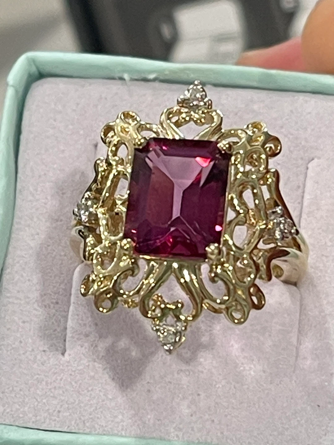 10k solid gold  emerald cut Turmaline ,diamonds - photo 2