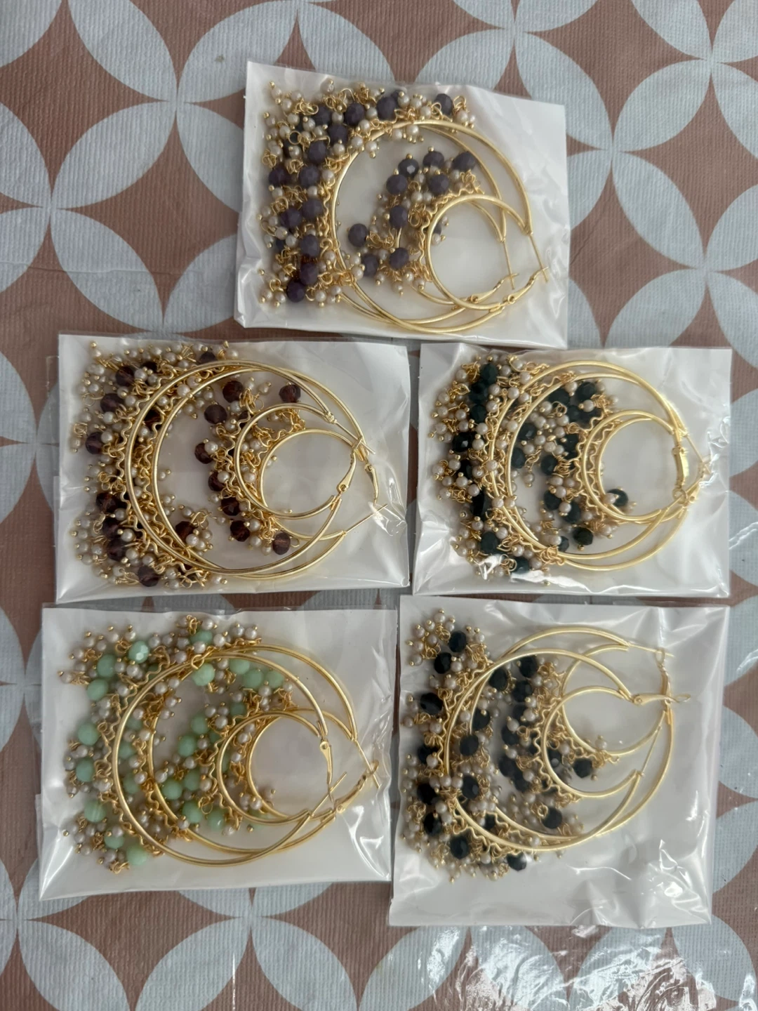Gold Hoop Earrings with Beads - photo 3