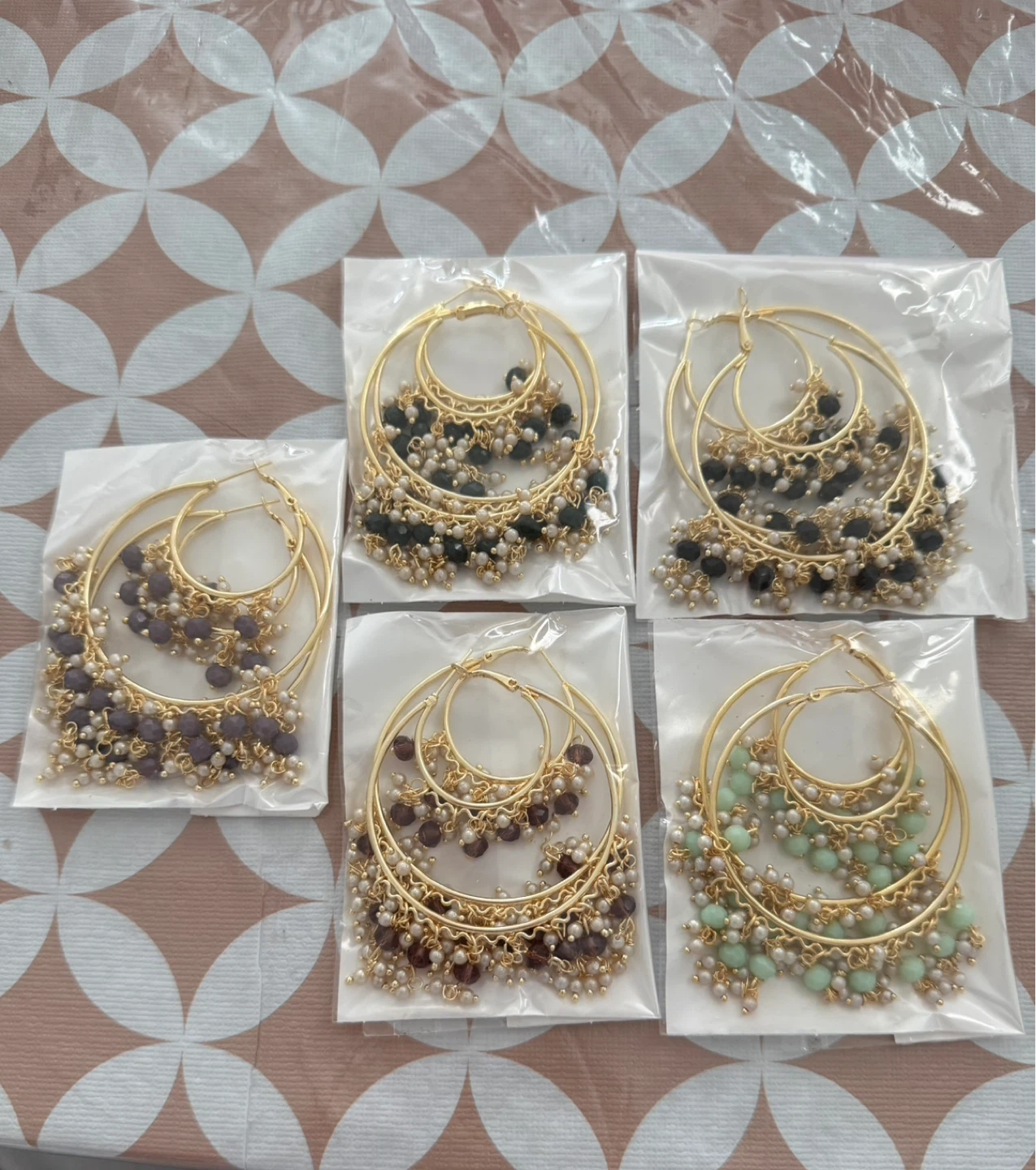 Gold Hoop Earrings with Beads