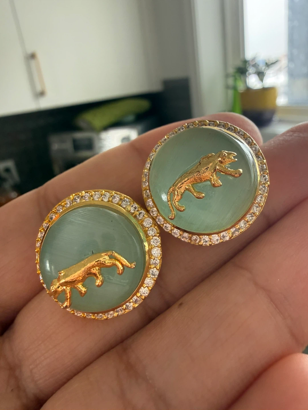 Gold & Jade Leopard Stud Earrings