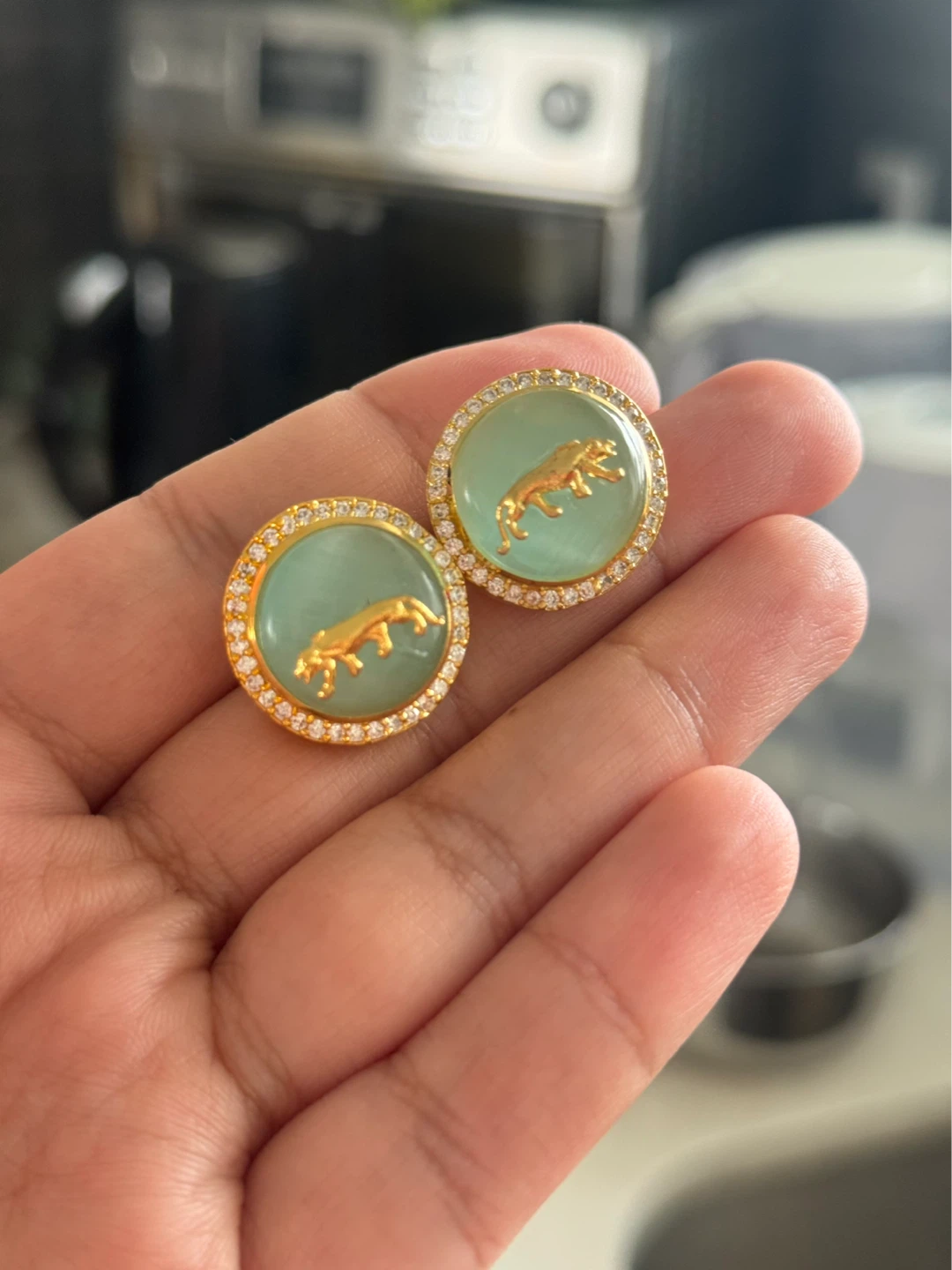 Gold & Jade Leopard Stud Earrings - photo 2