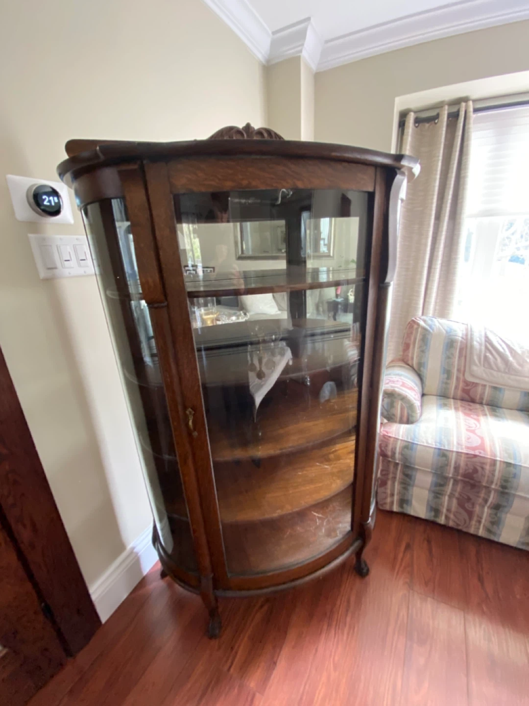 Antique tiger wood Glass Display Cabinet