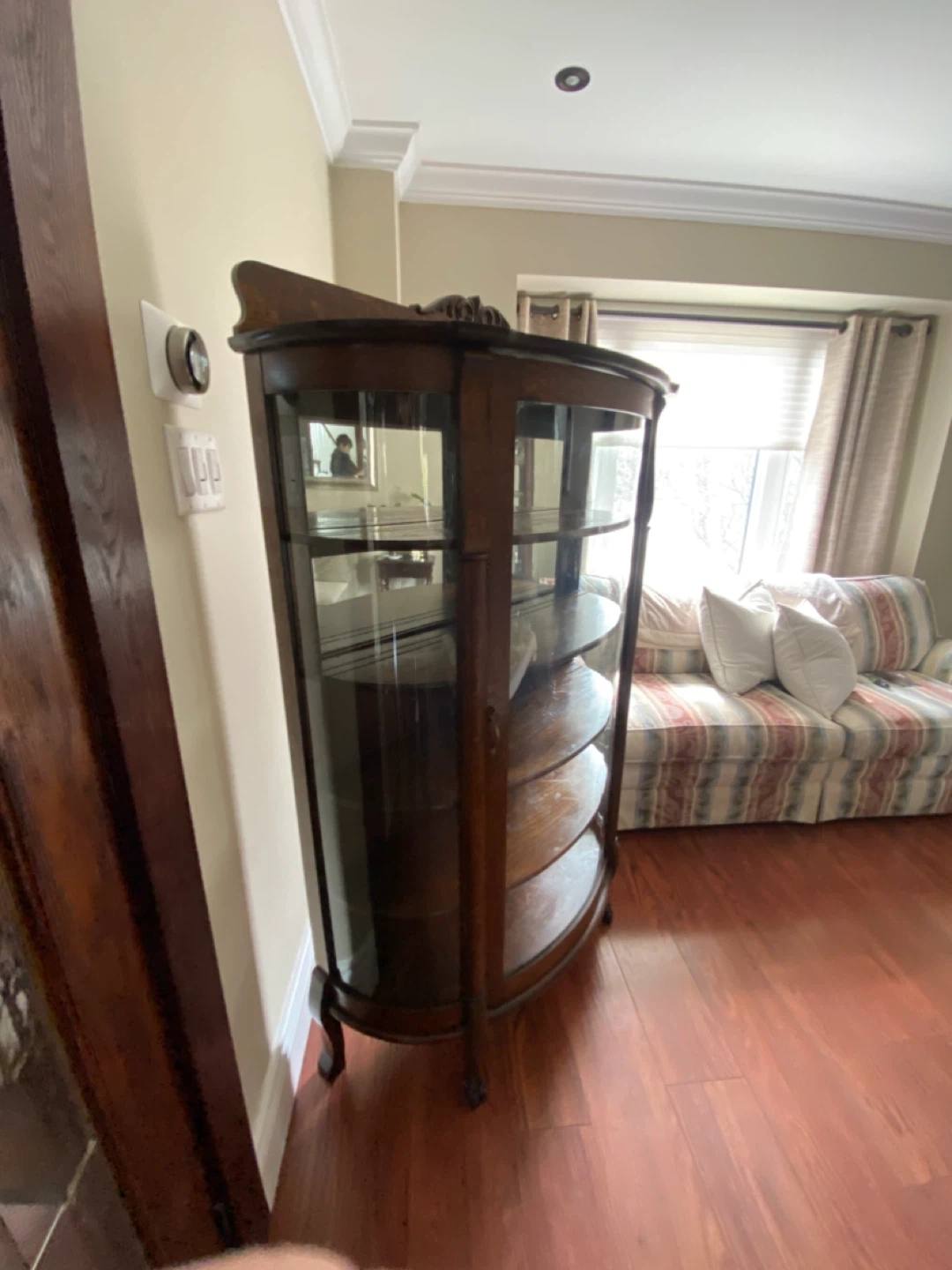 Antique tiger wood Glass Display Cabinet - photo 5