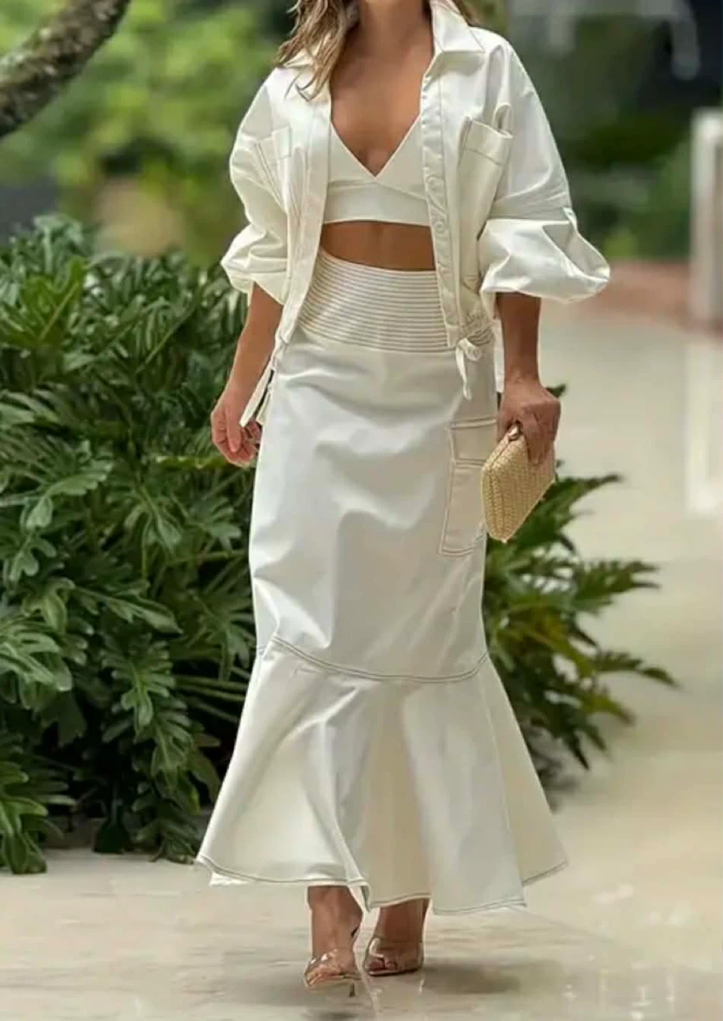 White Button-Up Shirt and Maxi Skirt Set - photo 4
