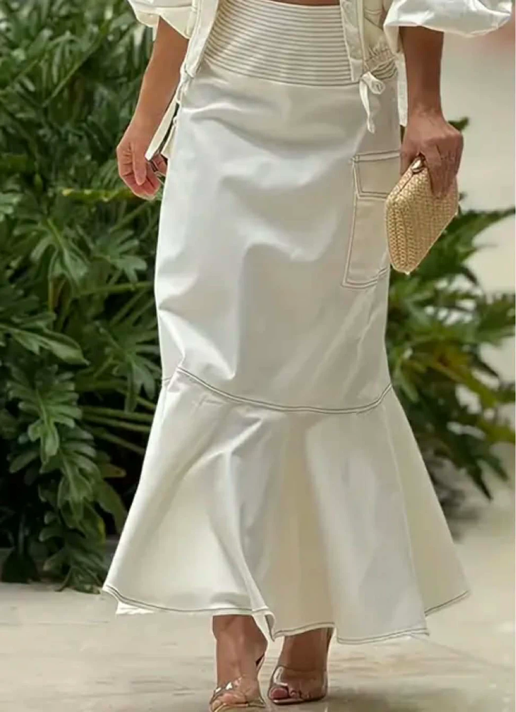 White Button-Up Shirt and Maxi Skirt Set - photo 2