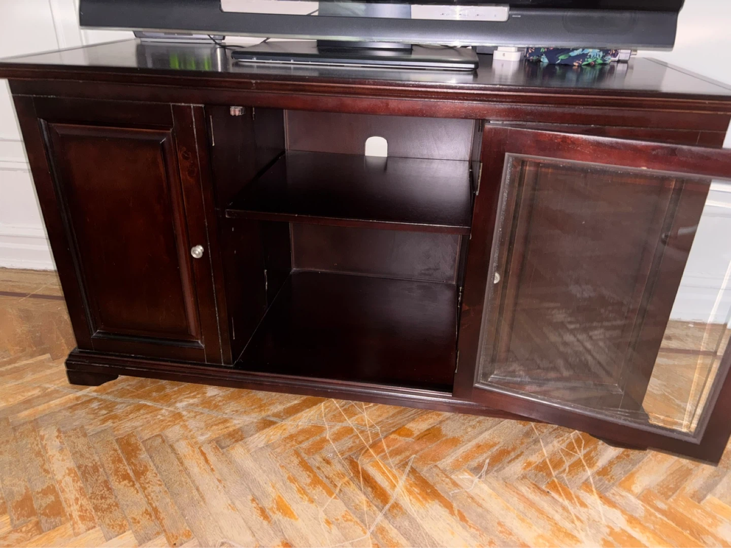 Dark Wood TV Stand with Glass Door Cabinet - photo 3