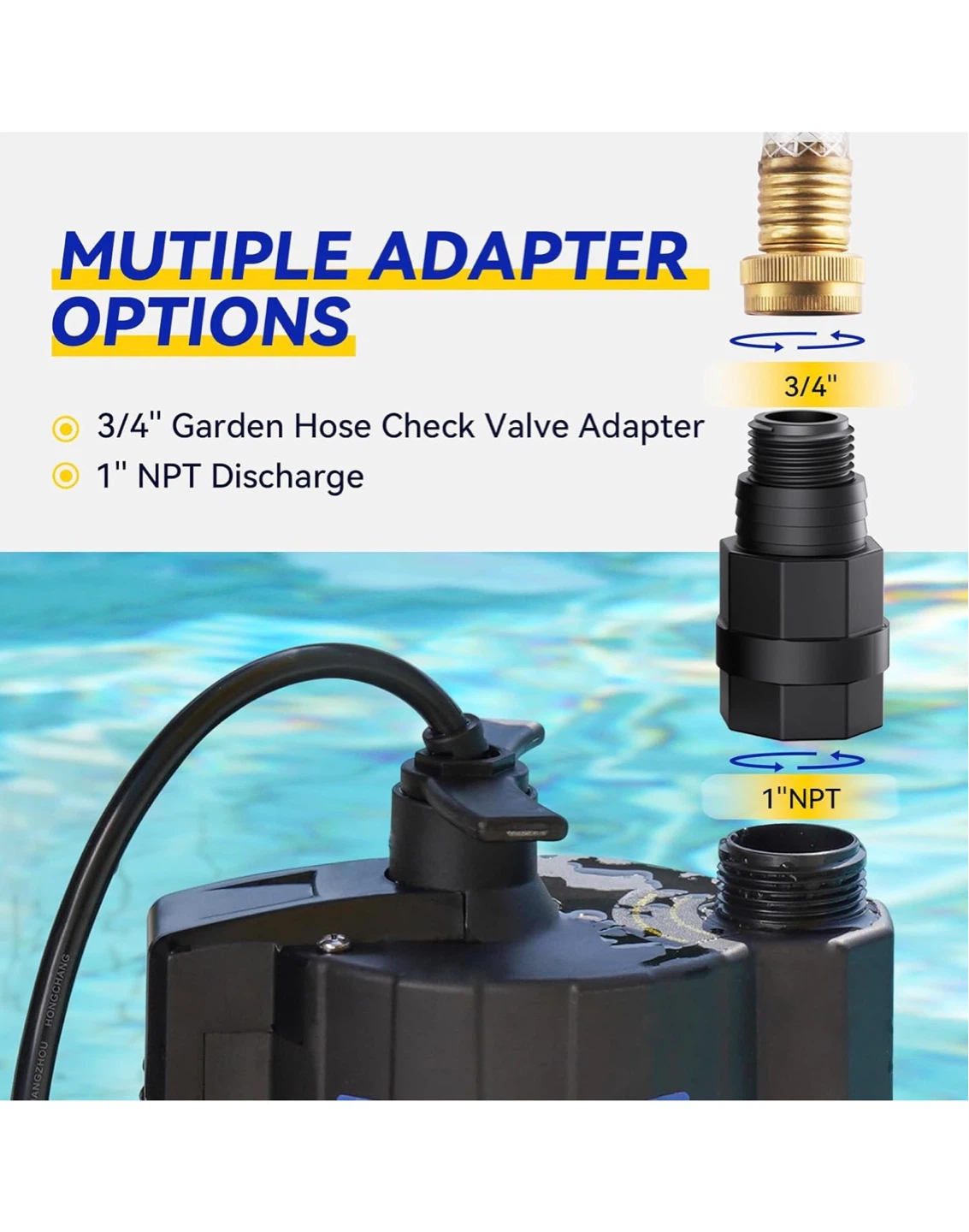 1/3 HP Automatic Submersible Water Pump, 2160 GPH SS2 - photo 4