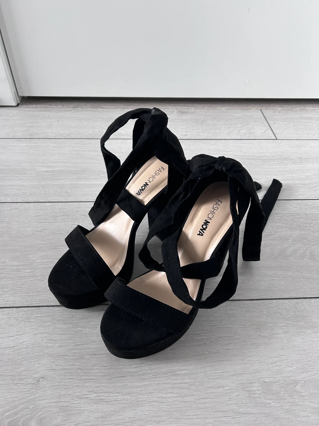 Fashion Nova Black Suede Platform Lace-Up Heels - photo 2
