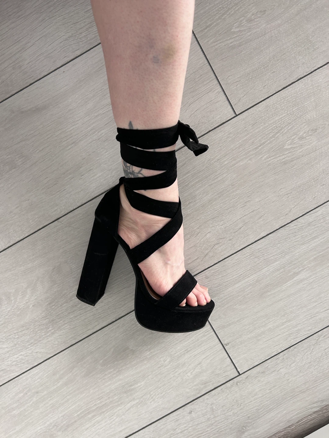 Fashion Nova Black Suede Platform Lace-Up Heels - photo 4