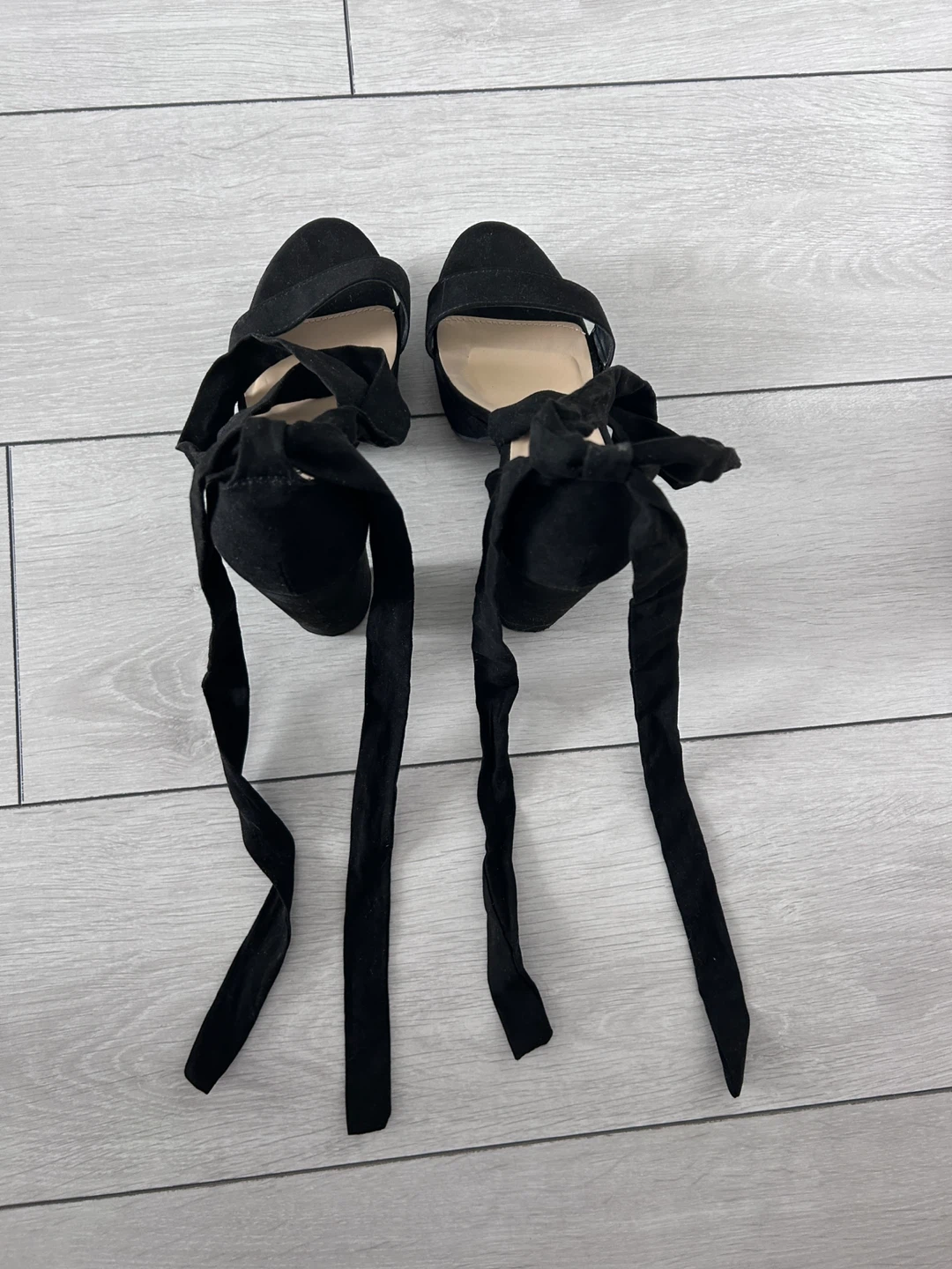 Fashion Nova Black Suede Platform Lace-Up Heels - photo 3