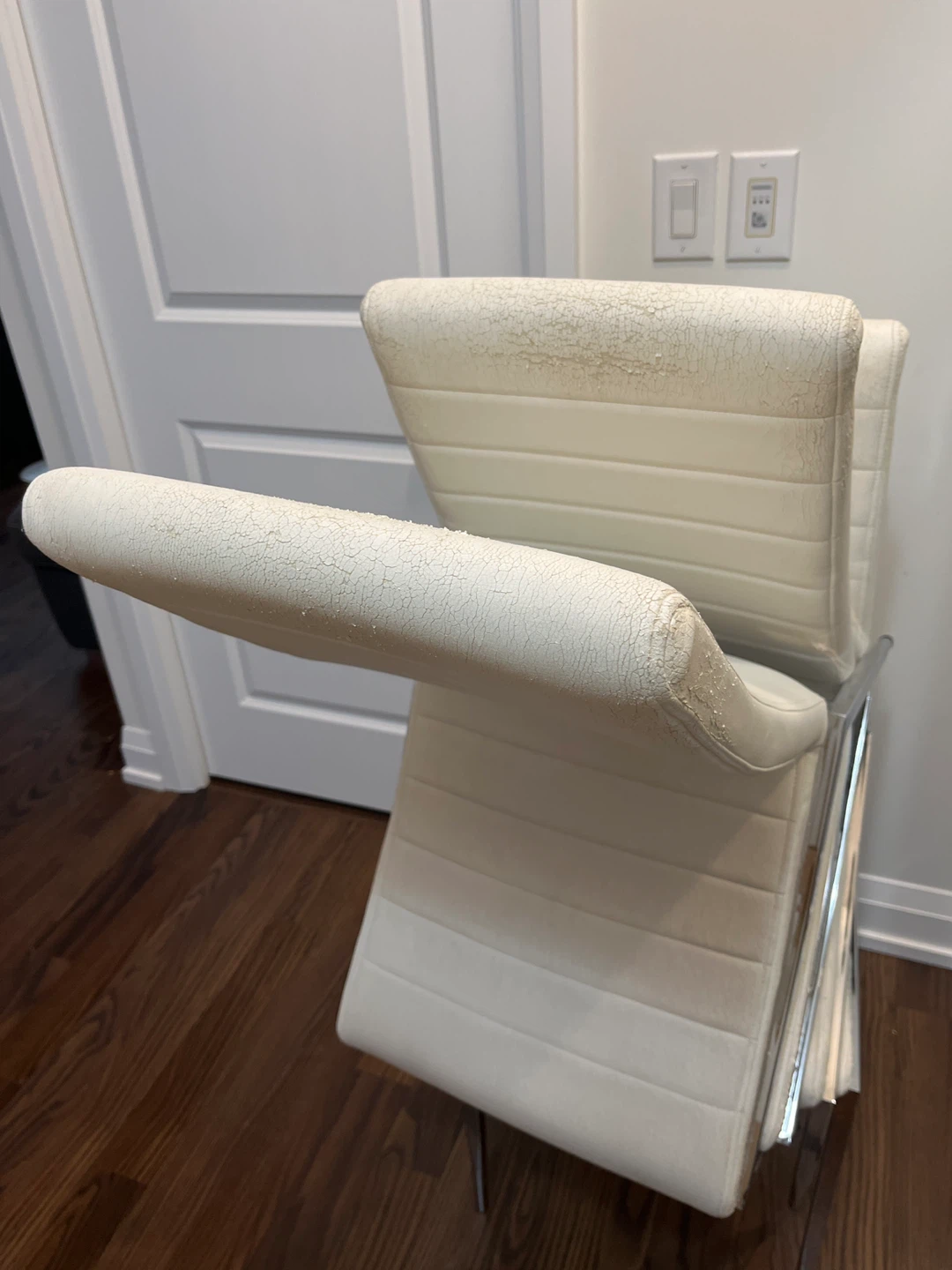 Set of 4 White Faux Leather Dining Chairs with Chrome Legs