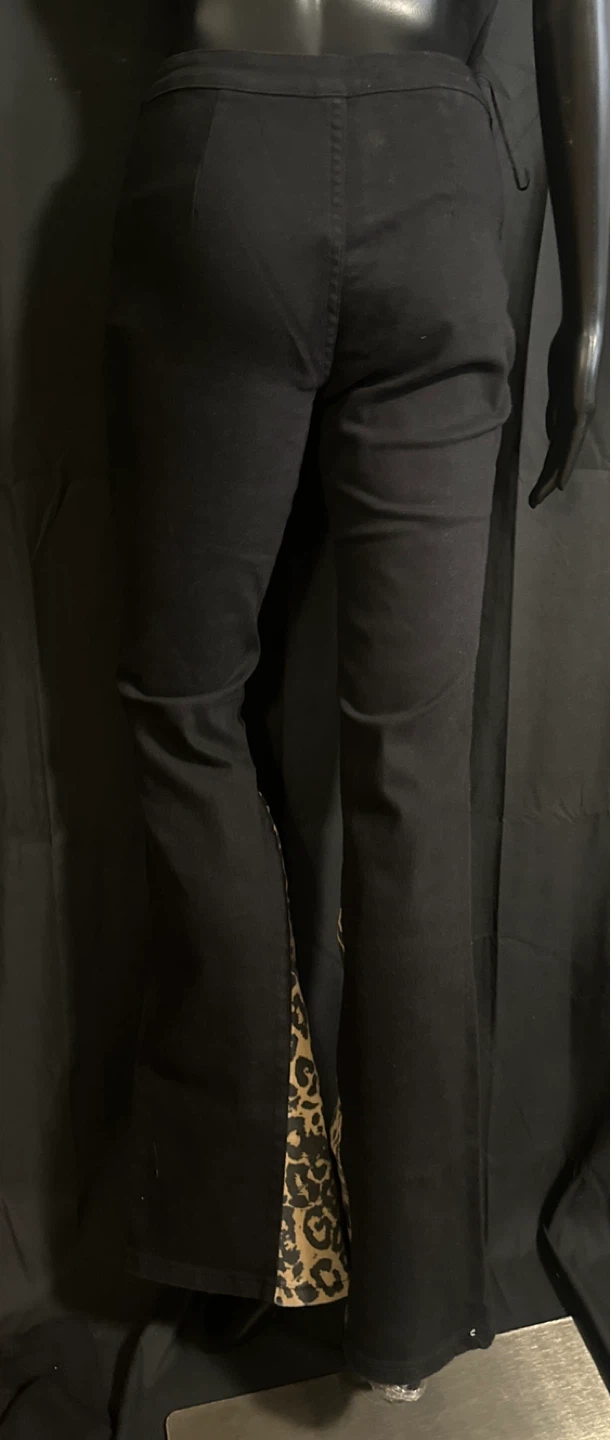 Black Lace-Up Flare Pants with Leopard Print Inset - photo 3