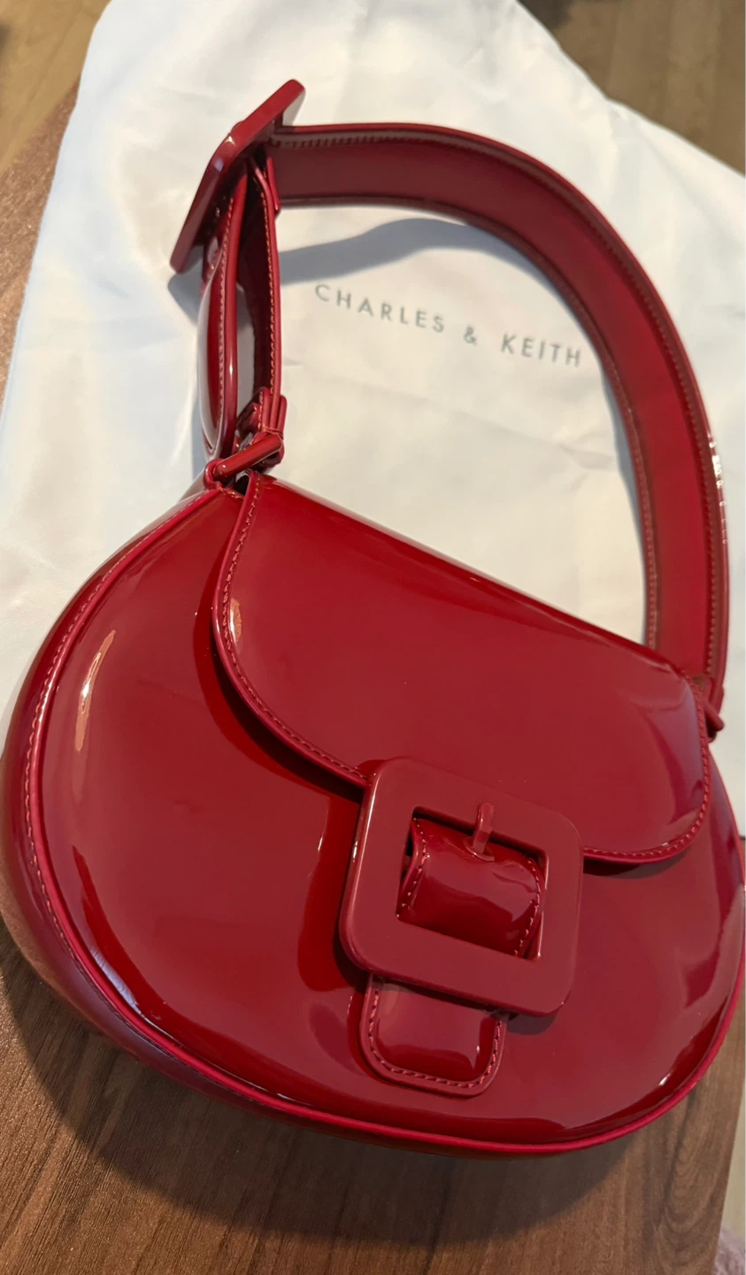Charles & Keith Lula Patent Buckled Bag - Red, Medium - photo 2