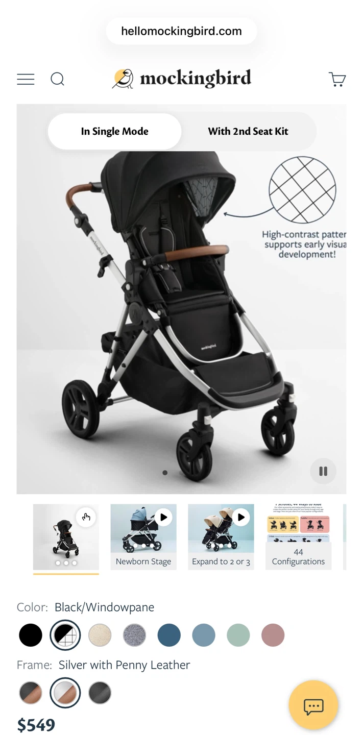 Mockingbird Stroller - Black/Windowpane - photo 4