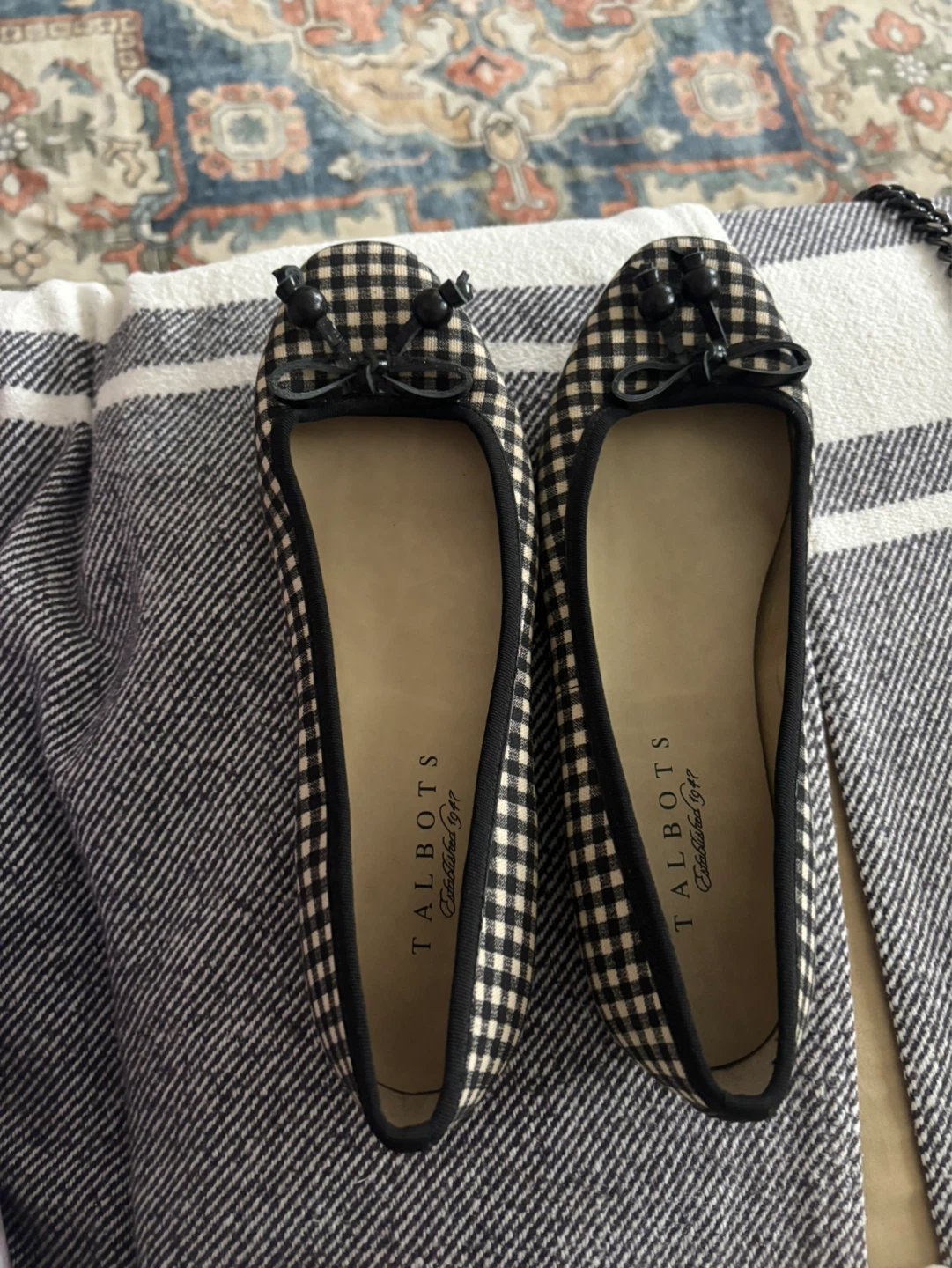 Talbots Black and White Gingham Ballet Flats - Size 7B