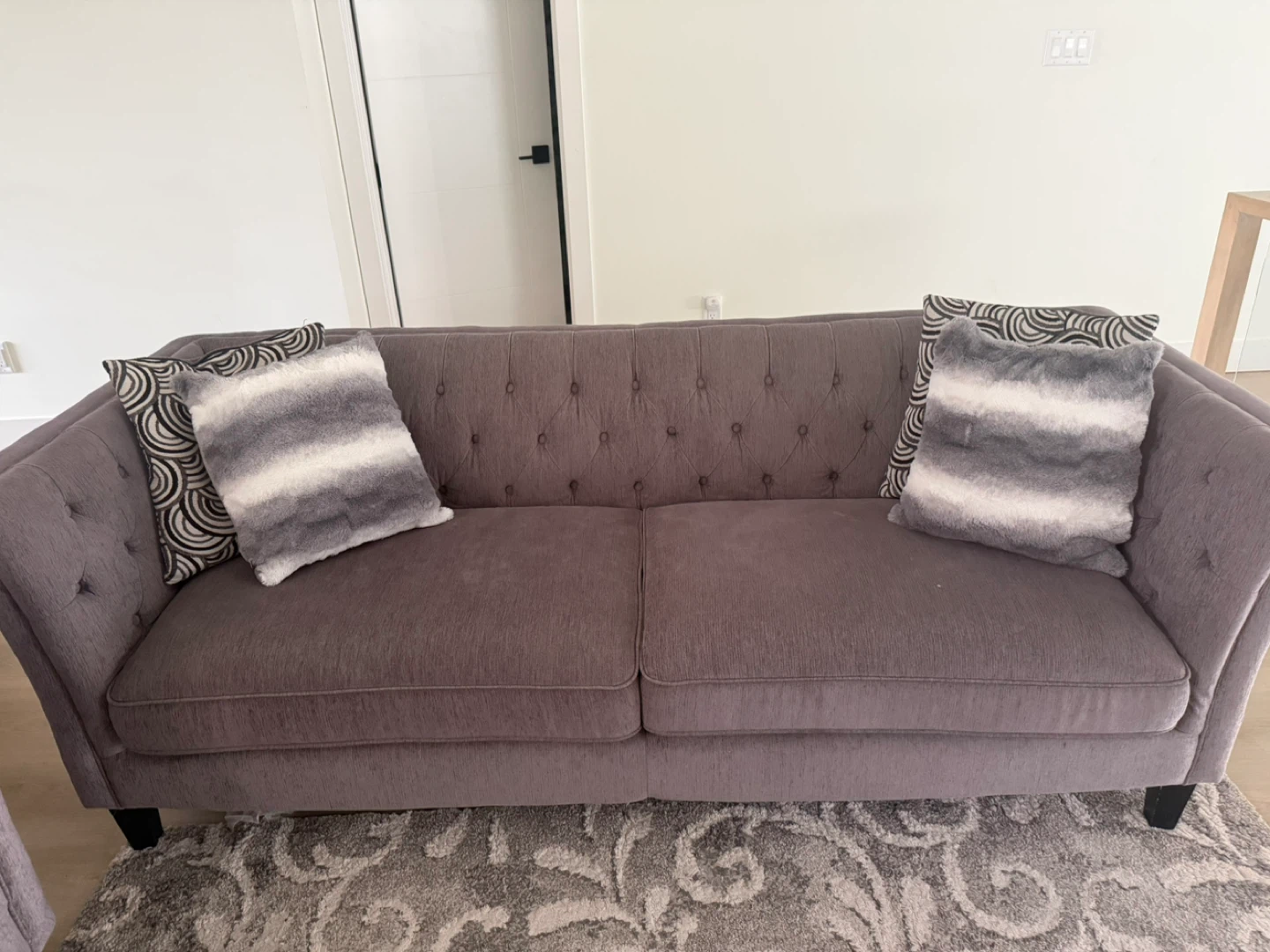 Grey Tufted Sofa with Accent Pillows - photo 2